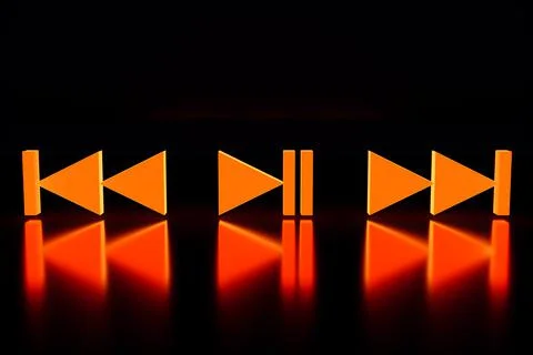 3d illustration of music switch button: start, next and previous song on blac Illustrazione stock