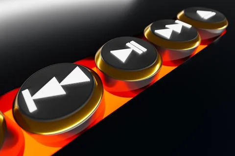 3d illustration of music switch button: start, next and previous song, stop a Stock Photos