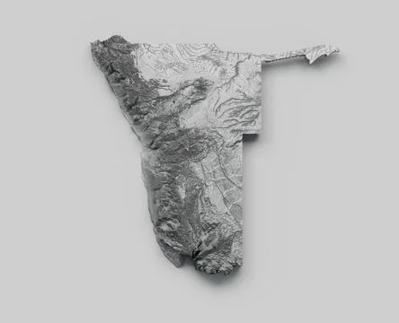 3d illustration of Namibia Map Flag Shaded relief Color Height map on white back Stock Illustration
