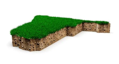 3d illustration of Namibia map soil and geology cross-section with green grass a Illustrazione stock