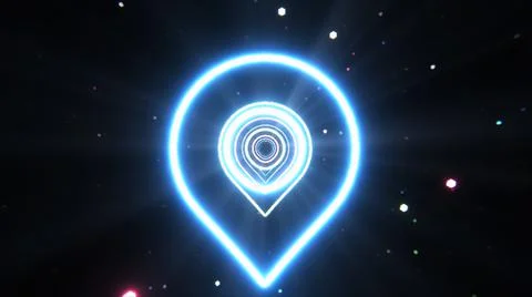 3d illustration of neon map pin icon on black background. Illustrazione stock