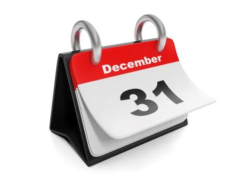 3d illustration: new year items. calendar turns the page on december 31 Stock Illustration