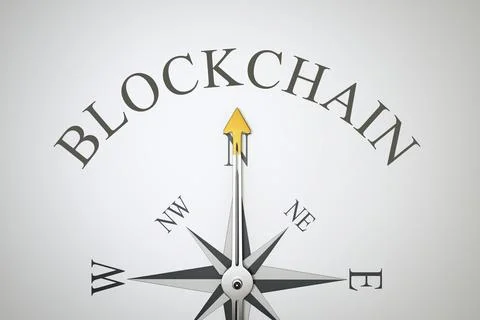 3d illustration of a nice compass with the word blockchain Stock Illustration