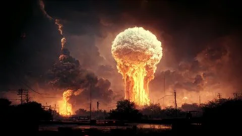 3D illustration. Nuclear war concept. Explosion of nuclear bomb. Creative art Stock Illustration