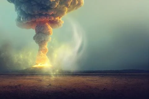3D illustration. Nuclear war concept. Explosion of nuclear bomb. Creative art Stock Illustration