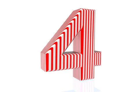 3d illustration, number 4 with red stripes on a white background Stock Illustration