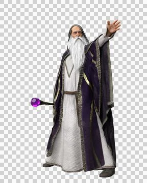 3D illustration of an old bearded wizard in purple costume isolated on transp Stock Illustration