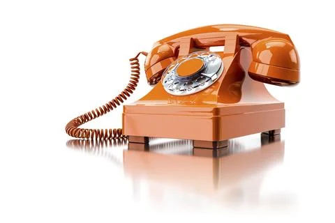 3d illustration of an old orange dial-up phone Stock Illustration