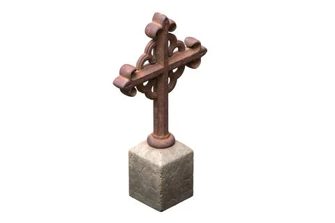 3d illustration of old rusty tombstone cross isolated on white Stock Illustration