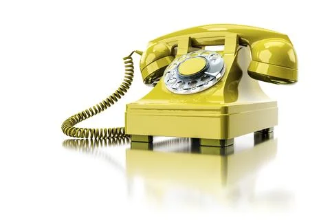 3d illustration of an old yellow dial-up phone Stock Illustration