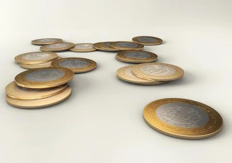 3D Illustration of One Turkish Lira Coin on white background Stock Illustration