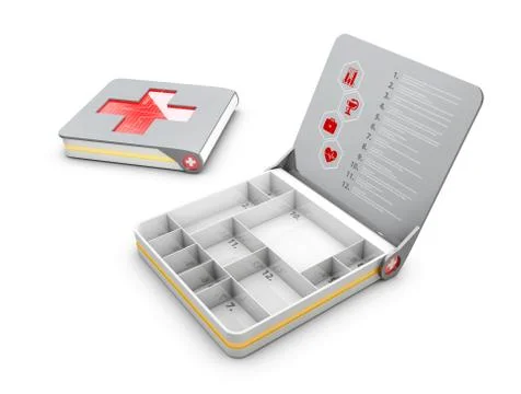 3d Illustration of Open and close First aid kit box Stock Illustration