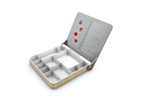 3d Illustration of Open First aid kit box with instruction Stock Illustration