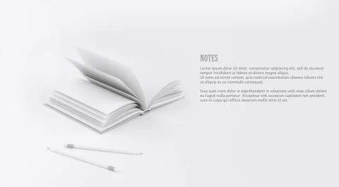 3d illustration. Open notebook with pencils on a light background.  Element f 스톡 일러스트