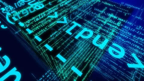 3d illustration of open source software concept on a dark blue background. 스톡 일러스트