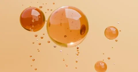3D illustration of orange balls surrounded by small bubbles Stock Illustration