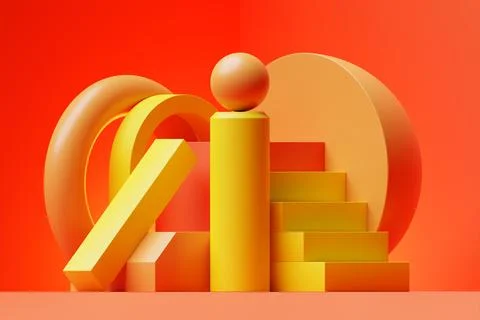 3d illustration of a orange  circle podium stand on the background of a geome Stock Illustration