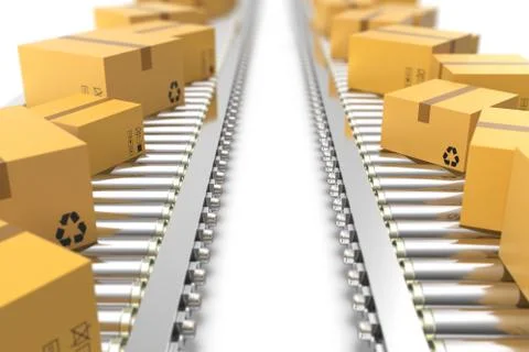 3D illustration Packages delivery, packaging service and parcels transportation Stock Illustration