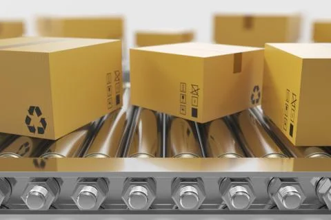3D illustration Packages delivery, packaging service and parcels transportation Illustrazione stock