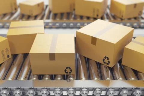 3D illustration Packages delivery, packaging service and parcels transportation Stock Illustration