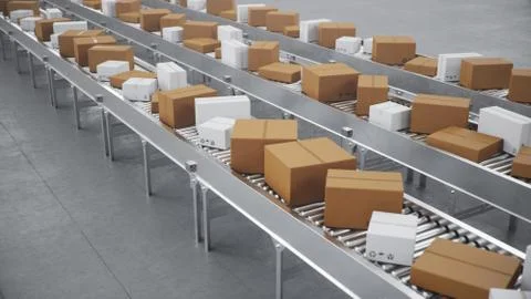3D illustration Packages delivery, packaging service and parcels transportation Stock Illustration