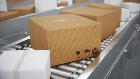3D illustration Packages delivery, packaging service and parcels transportation Illustrazione stock