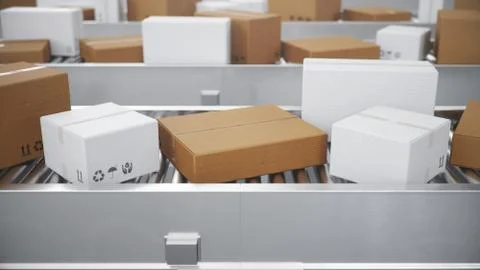 3D illustration Packages delivery, packaging service and parcels transportation Stock Illustration