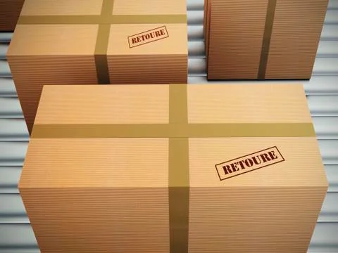 3D-Illustration of Parcel Return Service on Conveyor Belt 스톡 일러스트