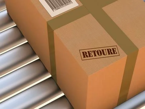 3D-Illustration of Parcel Return Service on Conveyor Belt Stock Illustration