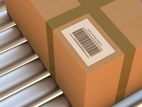 3D-Illustration of Parcel Return Service on Conveyor Belt Stock Illustration