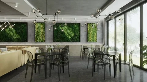 3d illustration. Part of the cafe with tables Stock Footage 195090392