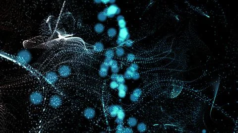 3d illustration - particles on a black background.  3d rendering Stock Illustration