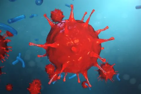 3D illustration pathogenic viruses causing infection in host organism. Viral Stock Illustration