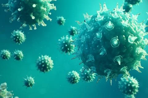 3D illustration pathogenic viruses causing infection in host organism. Viral Stock Illustration