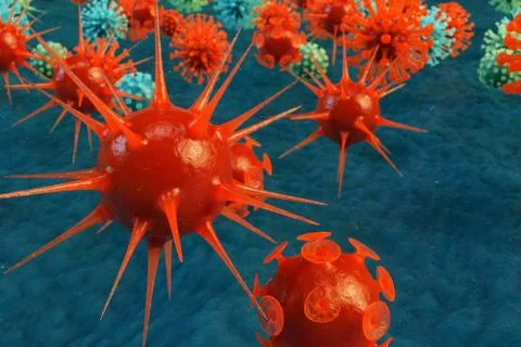 3D illustration pathogenic viruses causing infection in host organism. Viral Stock Illustration