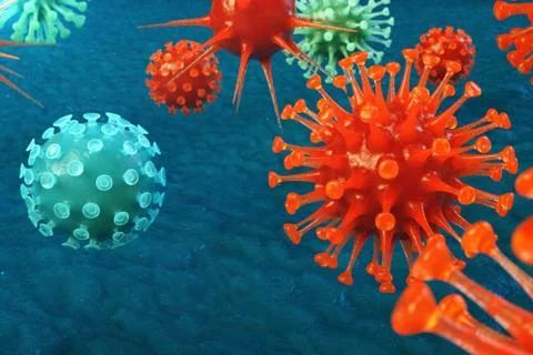 3D illustration pathogenic viruses causing infection in host organism. Viral Stock Illustration