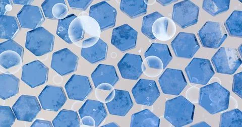3D illustration of a pattern of blue hexagonal tiles Illustrazione stock