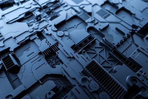 3d illustration of a pattern in the form of a metal, technological plating of Stock Photos