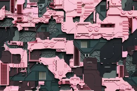 3d illustration of a pattern in the form of a metal, technological plating of Foto stock