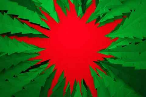 3D illustration of a pattern of green coniferous trees in the shape of a circ イラスト素材