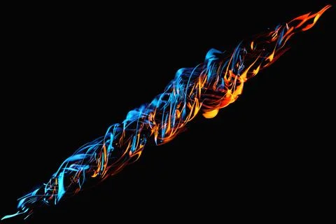 3D illustration, pattern, orange and blue   a smoke in the  on a dark isolate Stock Illustration