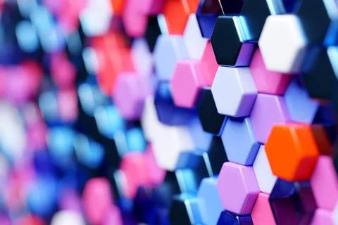 3d illustration of a pattern of simple geometric hexagonal shapes, mosaic bac Illustrazione stock