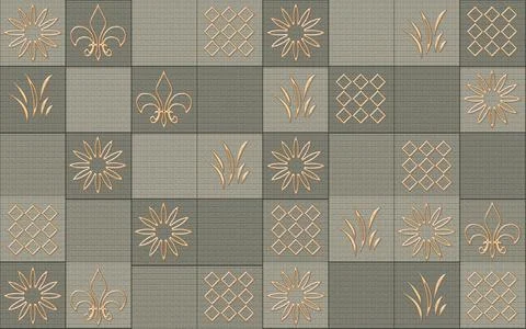 3d illustration, patterned tiles with random ornamental elements Stock Illustration