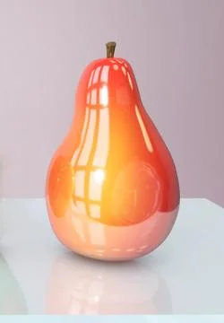 3d illustration of pear creative still life on glass table in pink room with  Stock Illustration