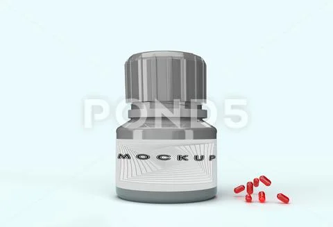 3D illustration of pill bottle for use as PSD and Mockup PSD Template