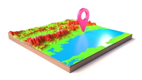 3D illustration of a pin on a 3D map Иллюстрация