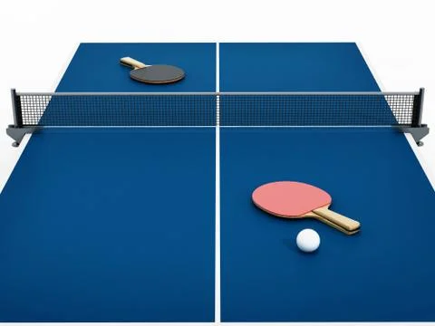 3D illustration of Ping pong table, rackets and ball. Stock Illustration