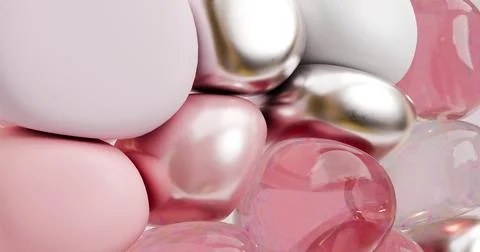 A 3D illustration of pink and silver spheres fills the screen Stock Illustration