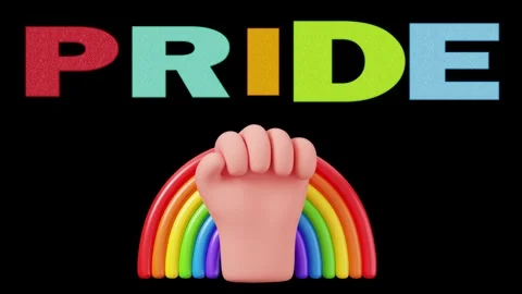 3D Illustration of Pink Flag with Rainbow Heart and Neon Pride Text Isolate.. Stock Footage 340283413