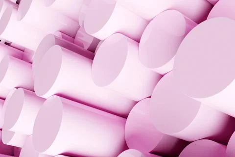 3d illustration of pink tubes. Set of shapes on monocrome background, pattern Illustrazione stock